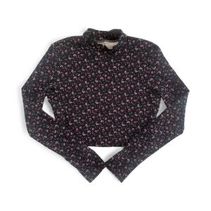 Black Floral Long Sleeve Crop Top M